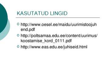 UURIMISTÖÖ ALUSED #25