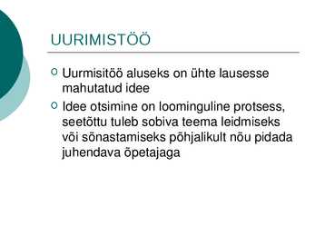 UURIMISTÖÖ ALUSED #6