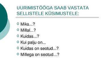 UURIMISTÖÖ ALUSED #9