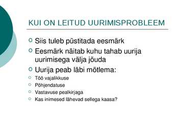UURIMISTÖÖ ALUSED #10