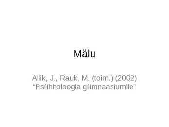 Mälu ning mälu liigid