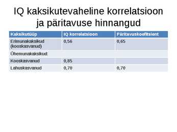 Pärilikkus ja individuaalsed erinevused #13