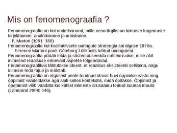 Fenomenograafia #2