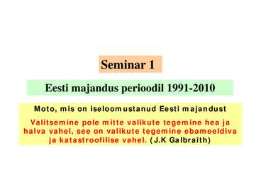 Seminar 1 - Eesti majandus