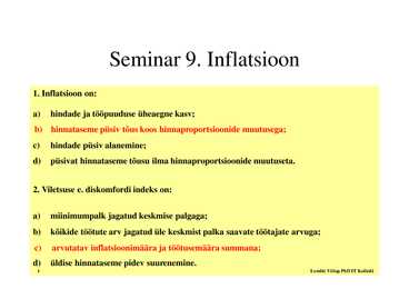 Seminar 9 - Inflatsioon