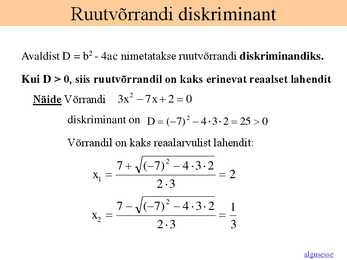 Lineaarvõrrandi lahendamine-Ruutvõrrandi lahendamine #8