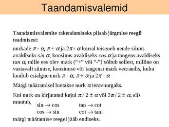 Trigonomeetriliste avaldiste teisendamine #3