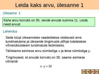 Võrrandisüsteemide koostamine tekstülesannete põhjal I osa #2