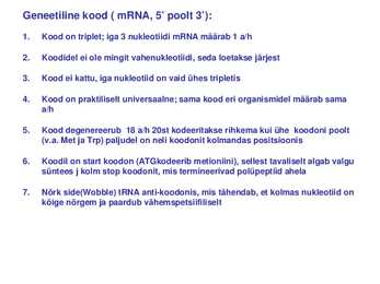 Geeni ekspressioon-translatsioon ja geneetiline kood #18
