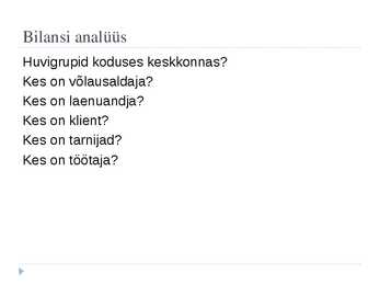 Vabaaine majanduses - bilanss #8