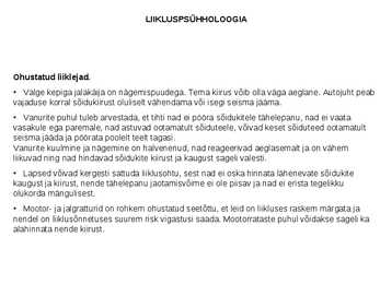 Liikluspsühholoogia #5