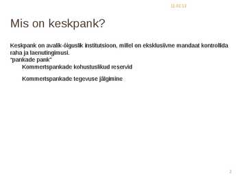 Keskpanga roll majanduses #2