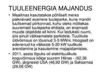 Tuuleenergia kasutamine-selle koht maailma ja Eesti majanduses #5